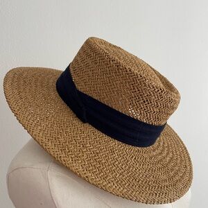 Stylish Tan Straw Hat with Black Band